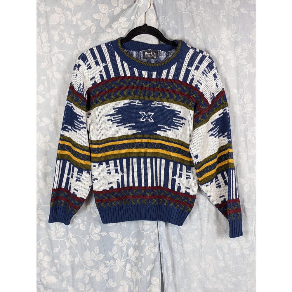 VTG New Era Sweaters Tribal Blue White & Yellow Medium